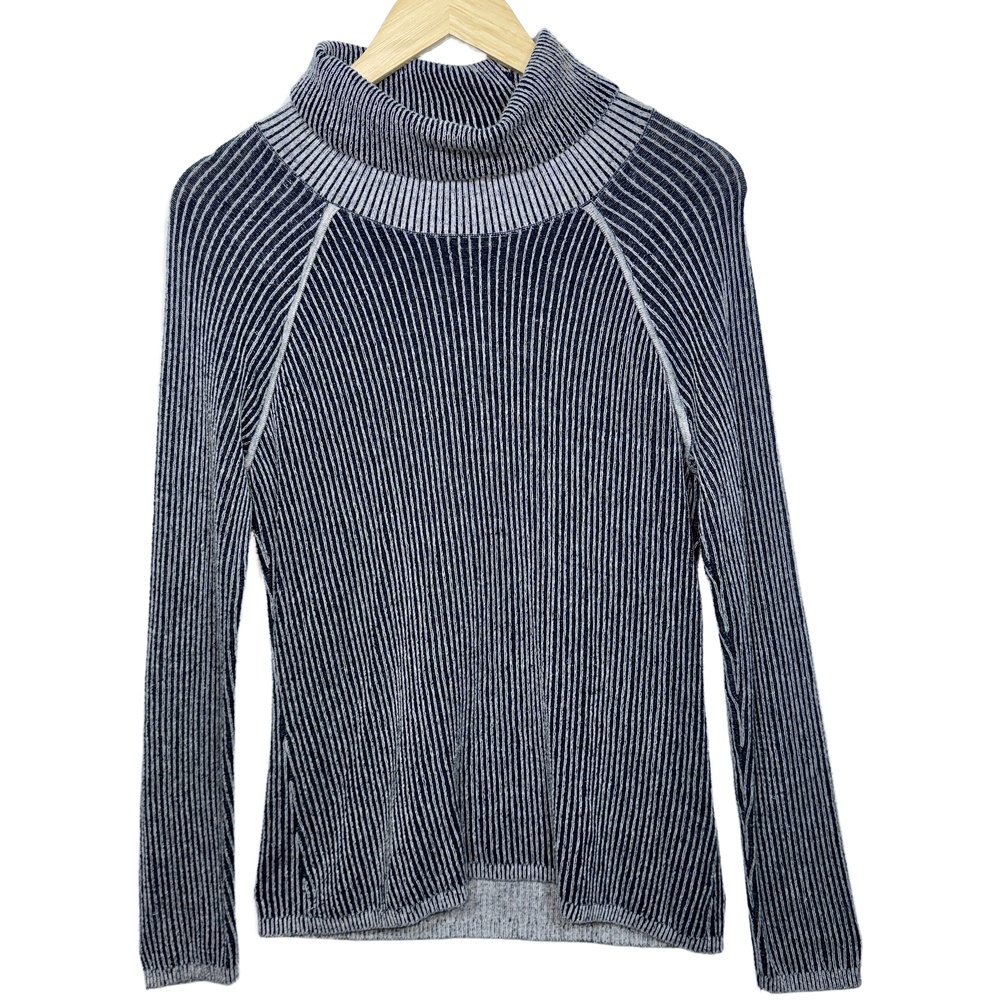 Abercrombie & Fitch Gray Black Knit Striped Long Sleeve Turtleneck Sweater Sz L